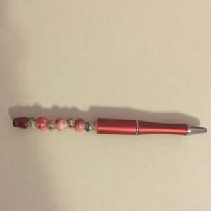 Red Beaded Pen with Silver Tip